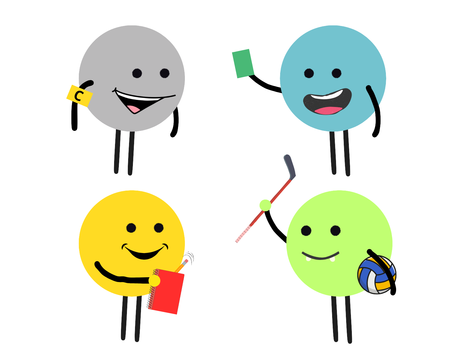 Debuxo que amosa un equipo con diferentes roles