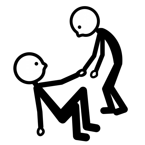 Pictograma que representa a unha persoa axudando a levantarse do chan a outra