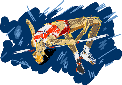 Debuxo que amosa a unha persoa facendo salto de altura