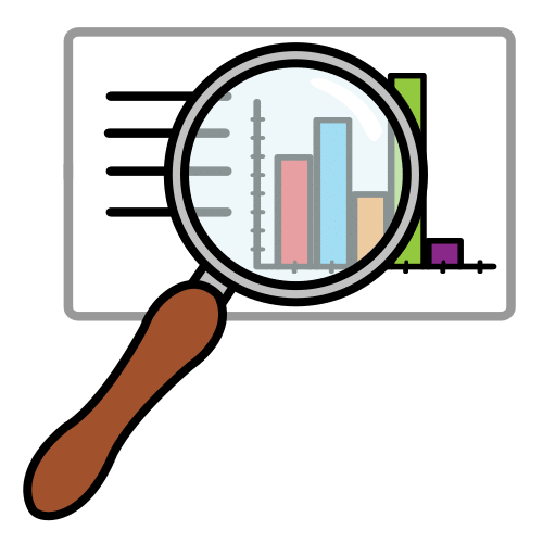 Pictograma que representa unha lupa sobre un papel con información