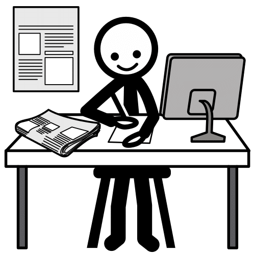 Pictograma que representa a unha persoa xornalista escribindo unha noticia