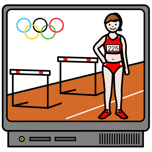 Pictograma que representa a unha deportista nunha pantalla de televisión