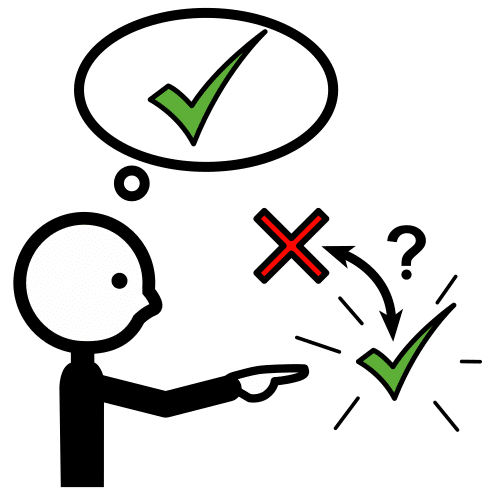 Pictograma que representa a unha persoa pensando para elixir a opción boa