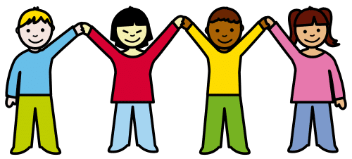 Pictograma que representa a nenos e nenas de diferentes países e culturas.