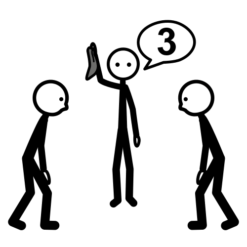 Pictograma que representa a un neno agarrando do pano durante o xogo mentres dous compañeiros ou compañeiras van a por el/ela