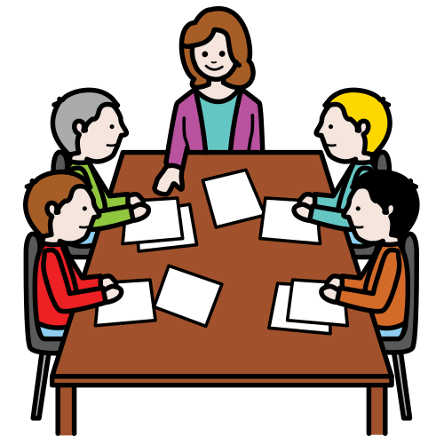 Pictograma que representa unha reunión de varias persoas