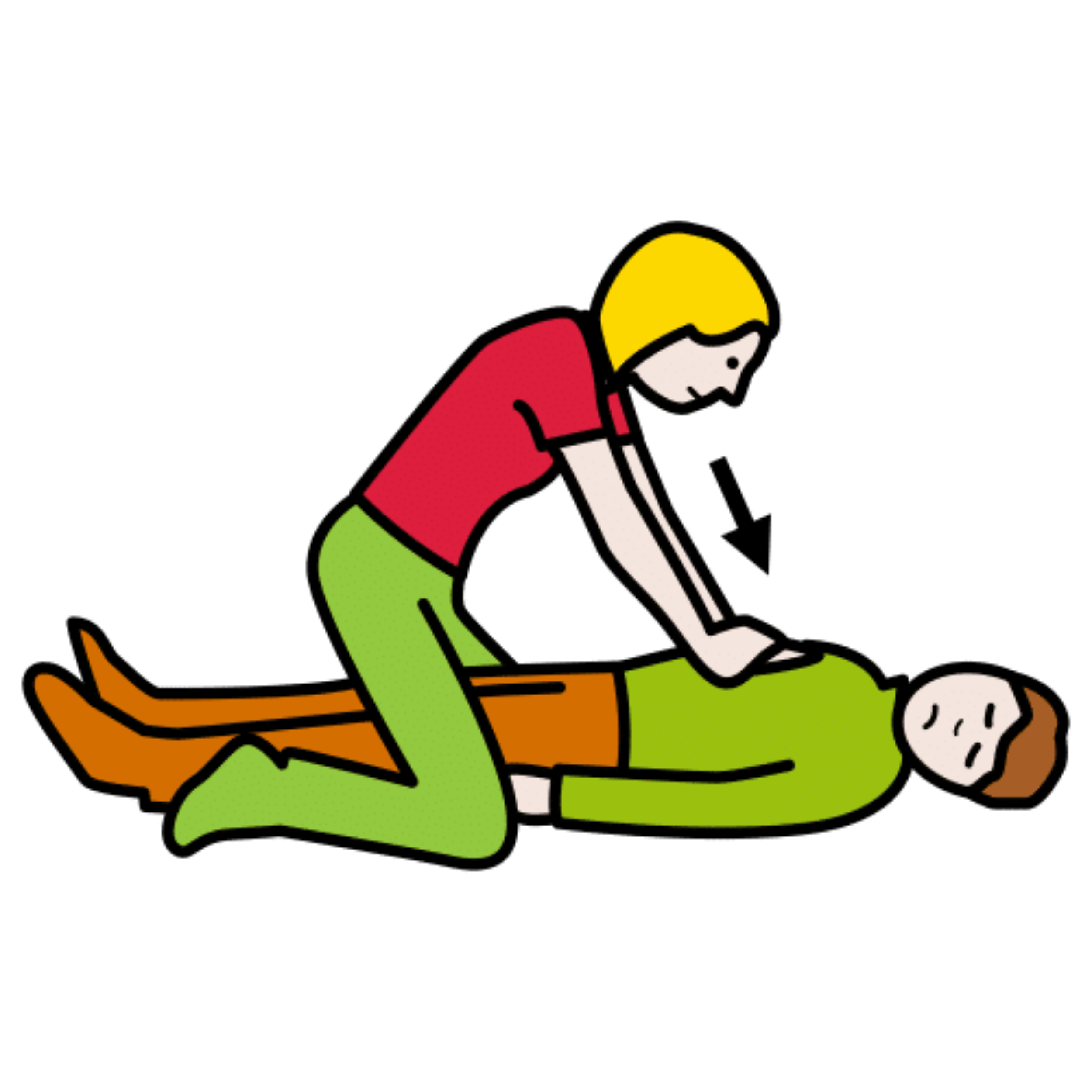 Pictograma dunha persoa enriba doutra facendo unha masaxe cardíaca