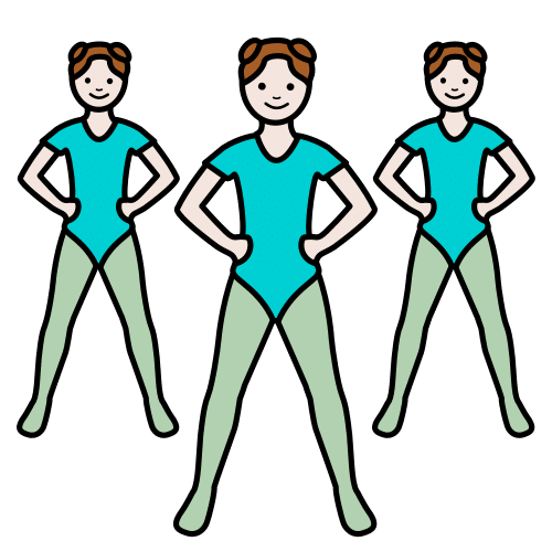 Pictograma que representa 3 nenas facendo ximnasia rítmica