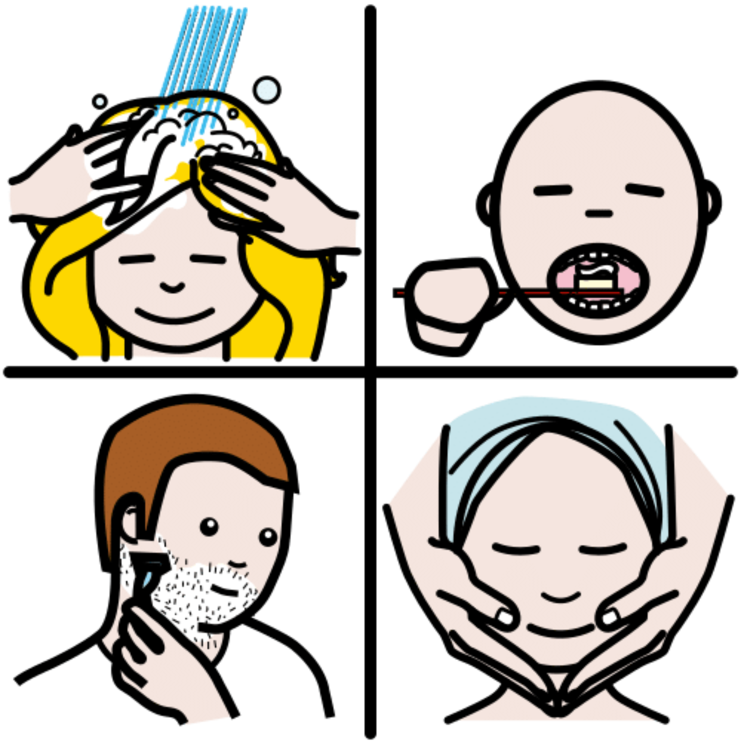 pictograma de catro persoas aseándose