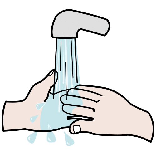 Pictograma de dúas mans molladas debaixo dunha billa