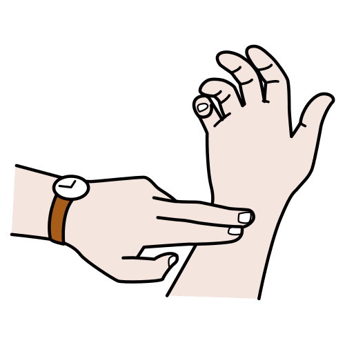 Pictograma de dous dedos sobre o pulso 