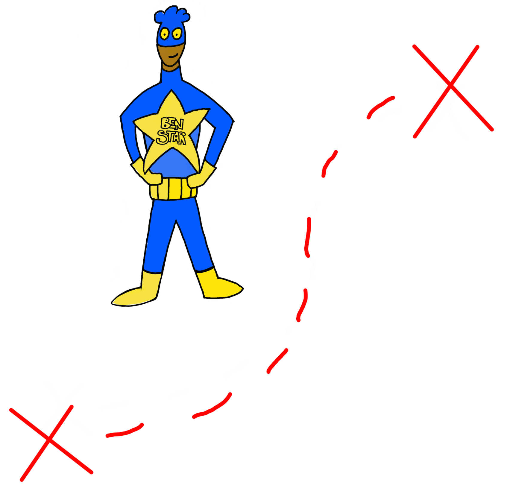 Debuxo de Ben Star camiñando dun punto a outro