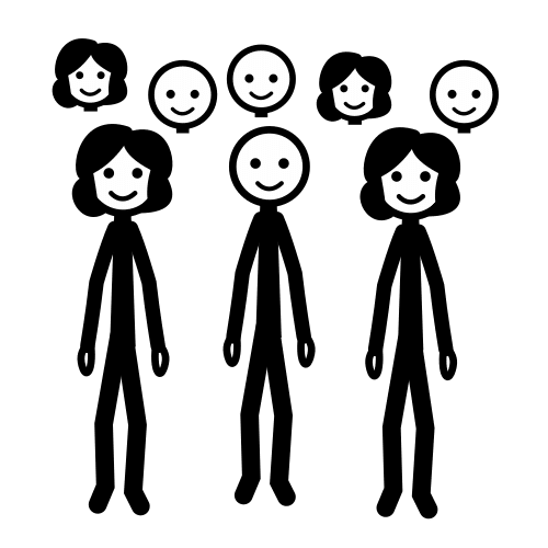 Pictograma de varias persoas e caras xuntas
