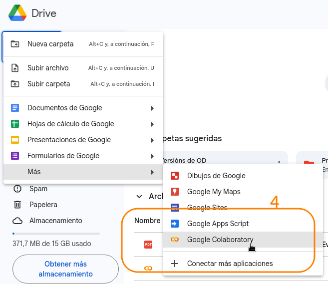 Crear novo caderno Colab