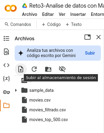 Subida de arquivos a colab
