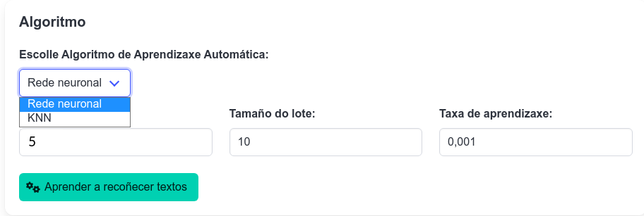 Elección do algoritmo