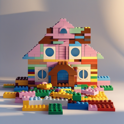 Pezas de lego formando unha casa