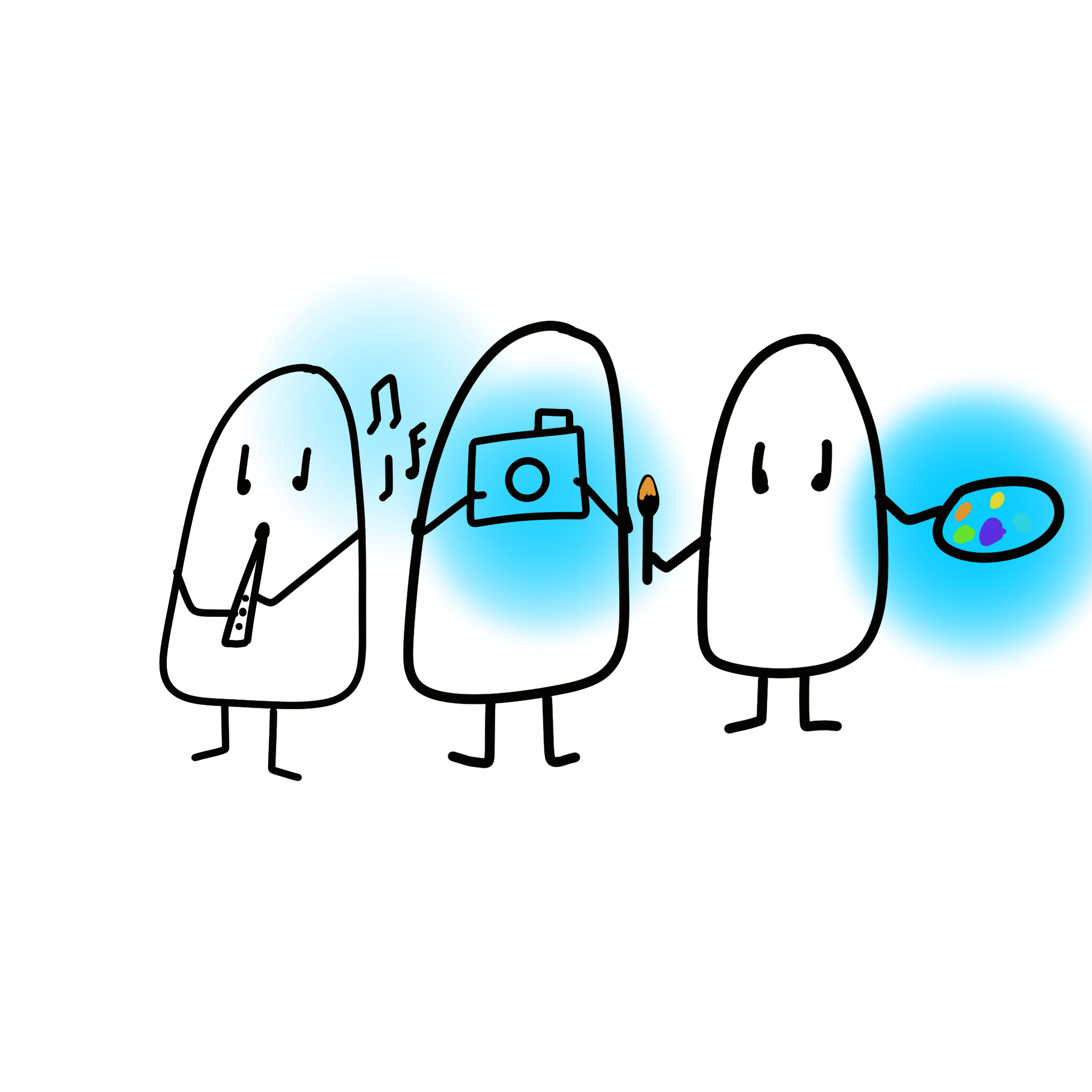 Ilustración de tres artistas en acción