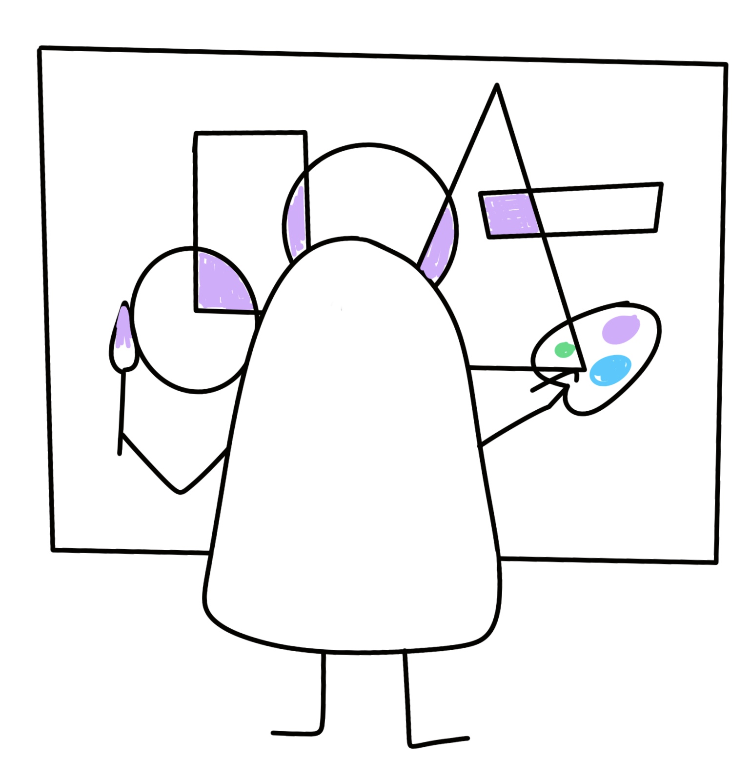 Monicaco pintando un mural con figuras xeométricas