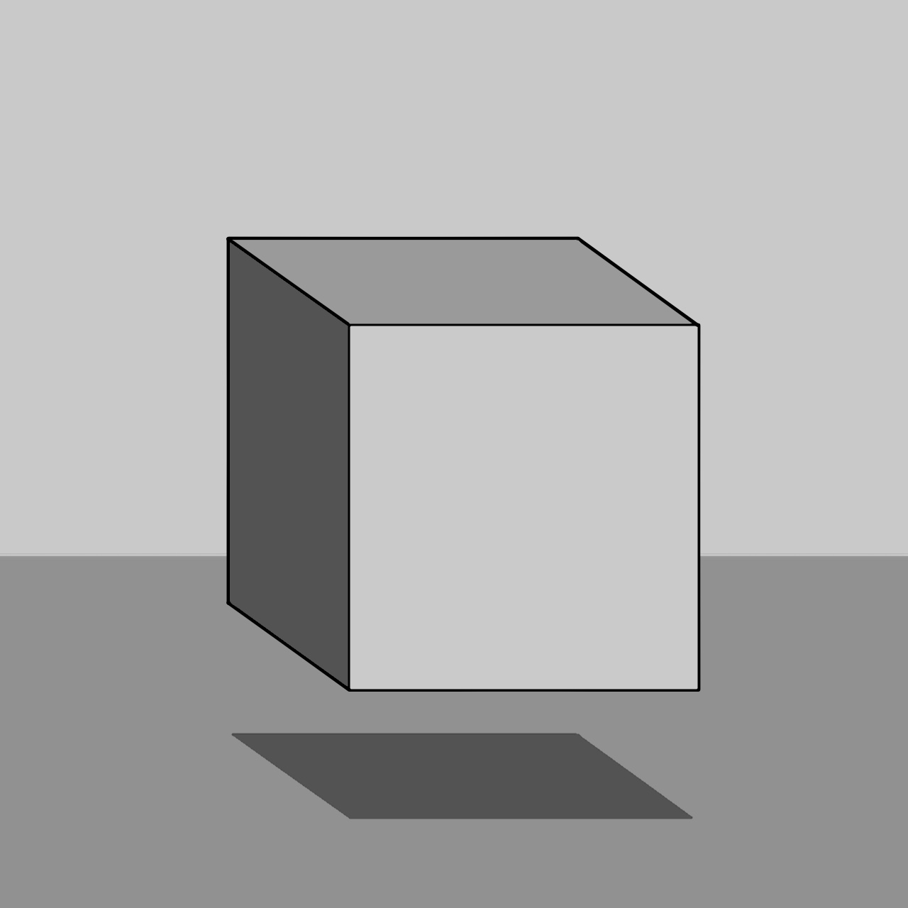 Debuxo dun cubo que está no aire