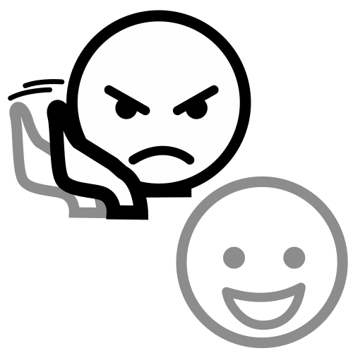 Unha cara de enfado en primeiro plano e unha sorrindo en segundo