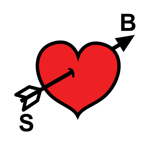 Un corazón vermello cunha frecha que o atravesa