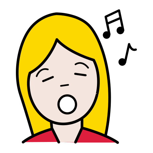 Cantar O debuxo dunha persoa cantando, con signos musicais ao lado