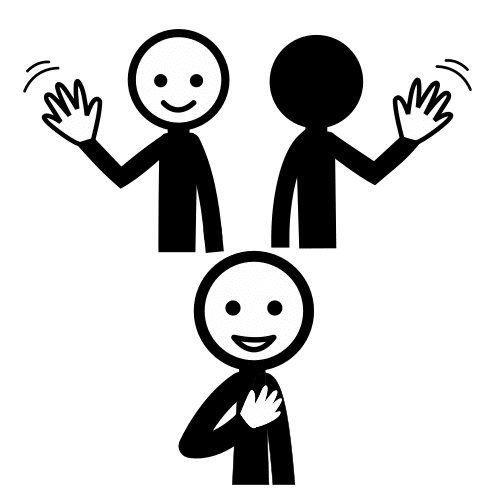 O debuxo de tres persoas xesticulando coas mans