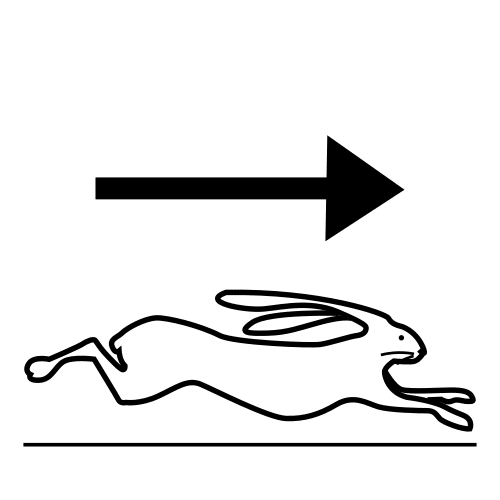 O debuxo dunha lebre correndo, cunha frecha que sinala á dereita