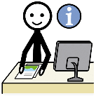 Imaxe dunha persoa nun punto de información con folletos