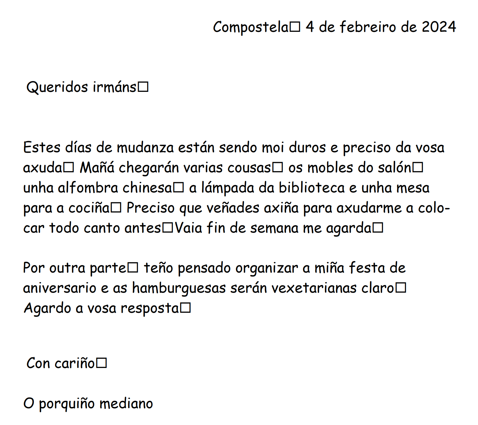 Carta do porquiño mediano