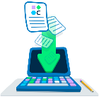 Imaxe do material descargable no proxecto cREAgal. Amosa unha frecha de descarga de documentos nun computador portátil