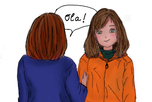 Dúas rapazas saúdanse