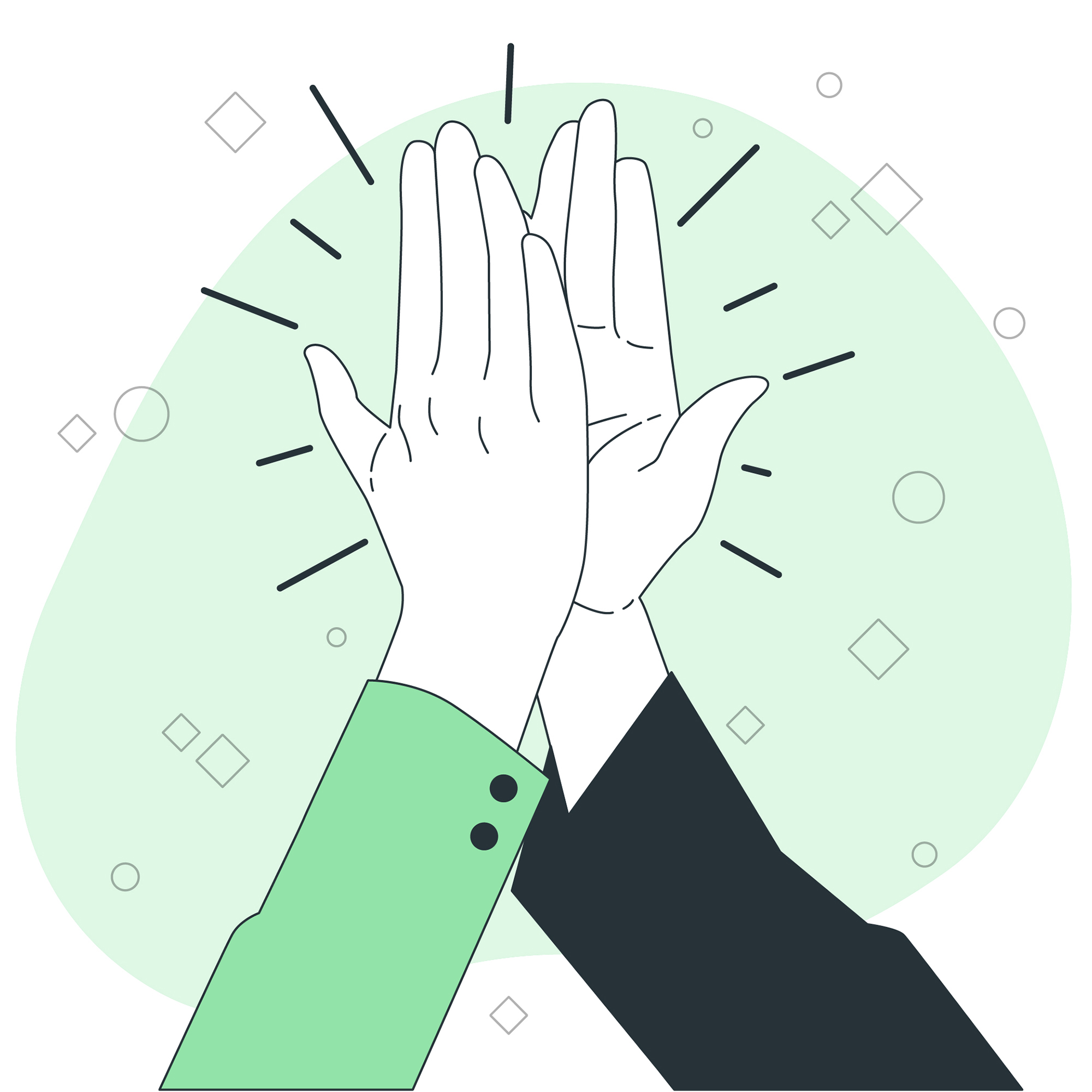 Ilustración de concepto de cinco manos altas