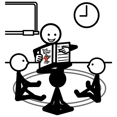 Grupo de persoas arredor do narrador dun conto