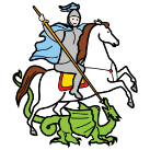 Pictograma que respresenta a un xinete loitando cun dragón