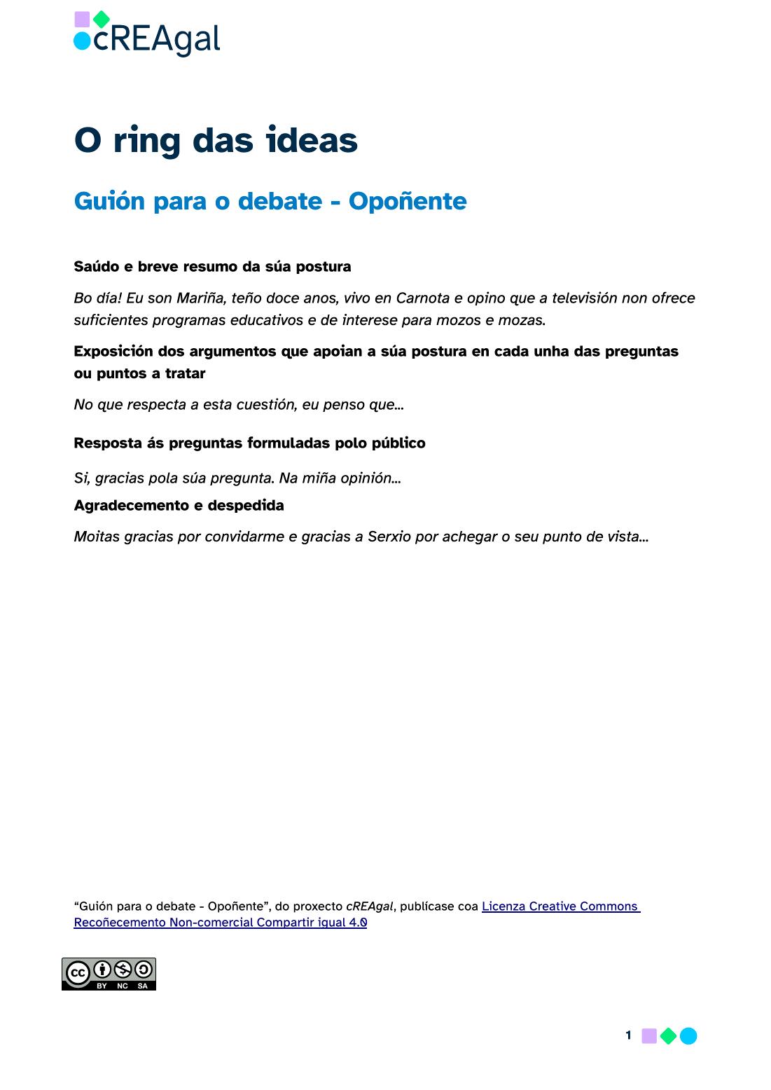 O ring das ideas - Opoñente