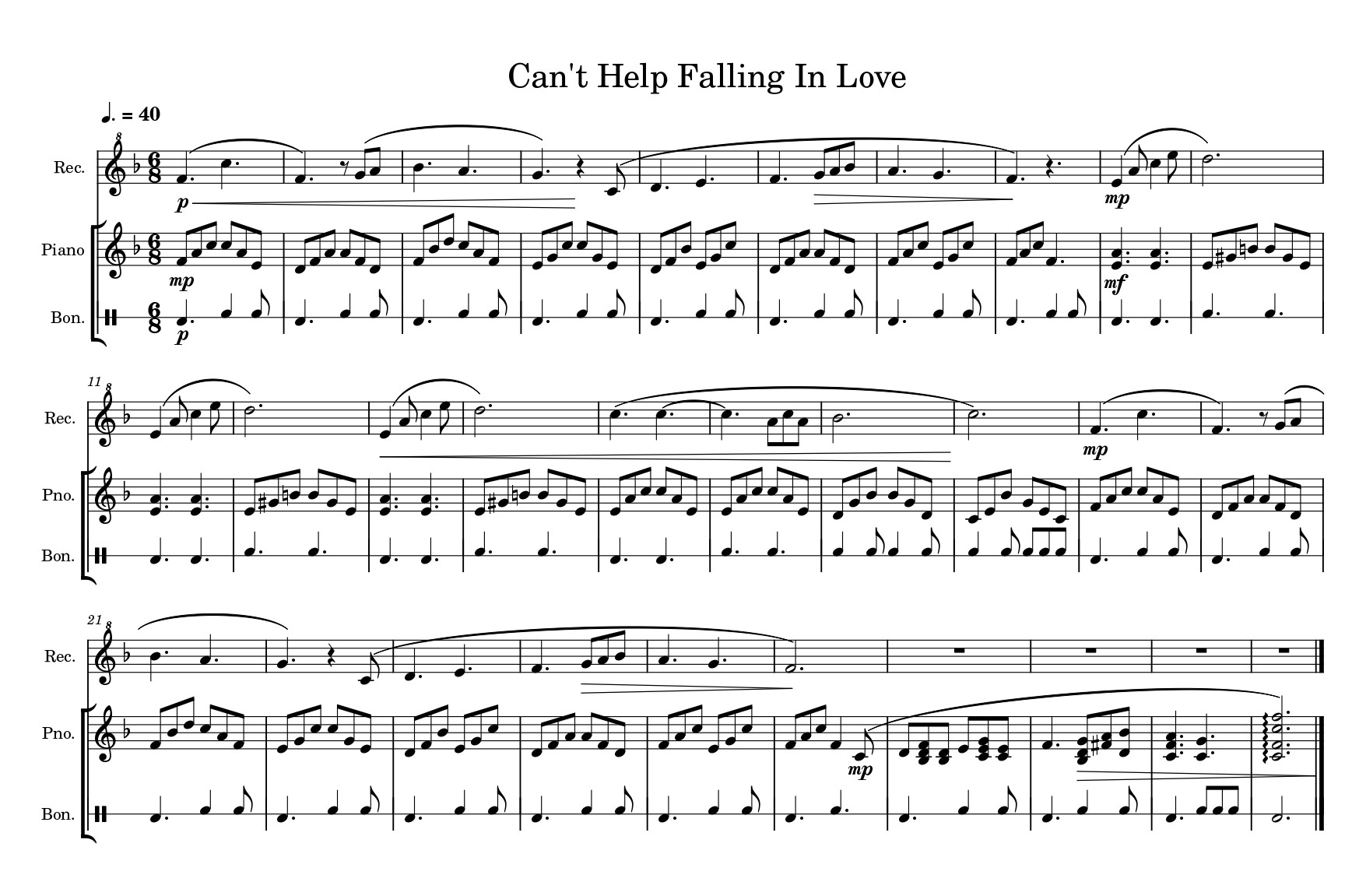 Can't Help Falling in Love score Can't Help Falling in Love score