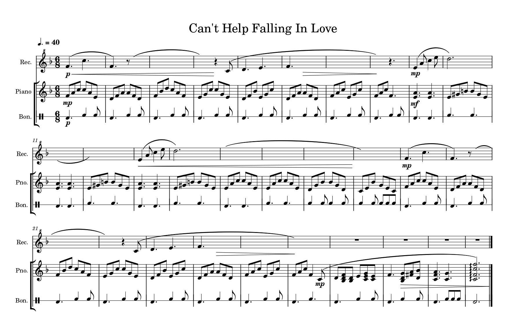 Can't Help Falling in Love silent bars Can't Help Falling in Love silent bars