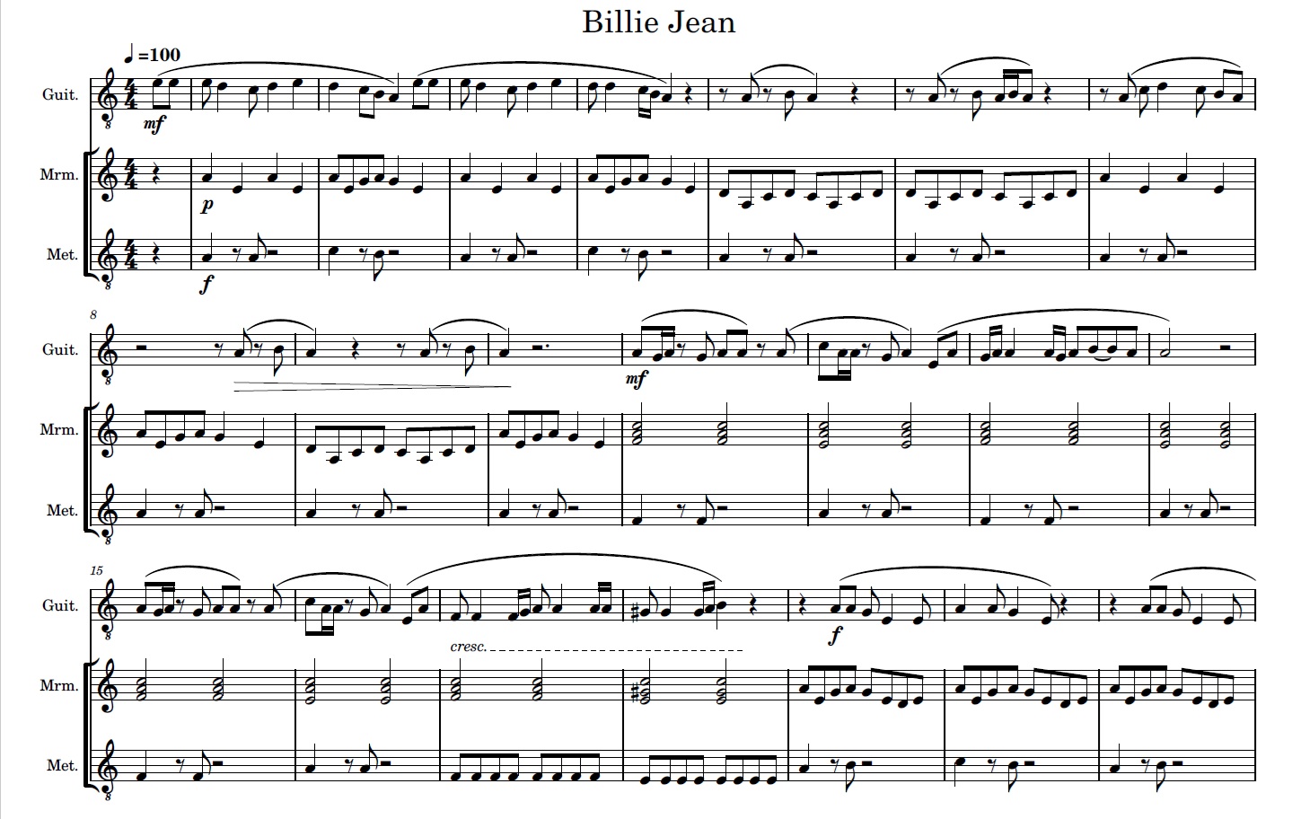 Billy Jean score part 1 Billy Jean score part 1