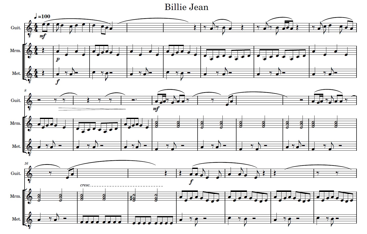 Billy Jean silent bars score 1 Billy Jean silent bars score 1