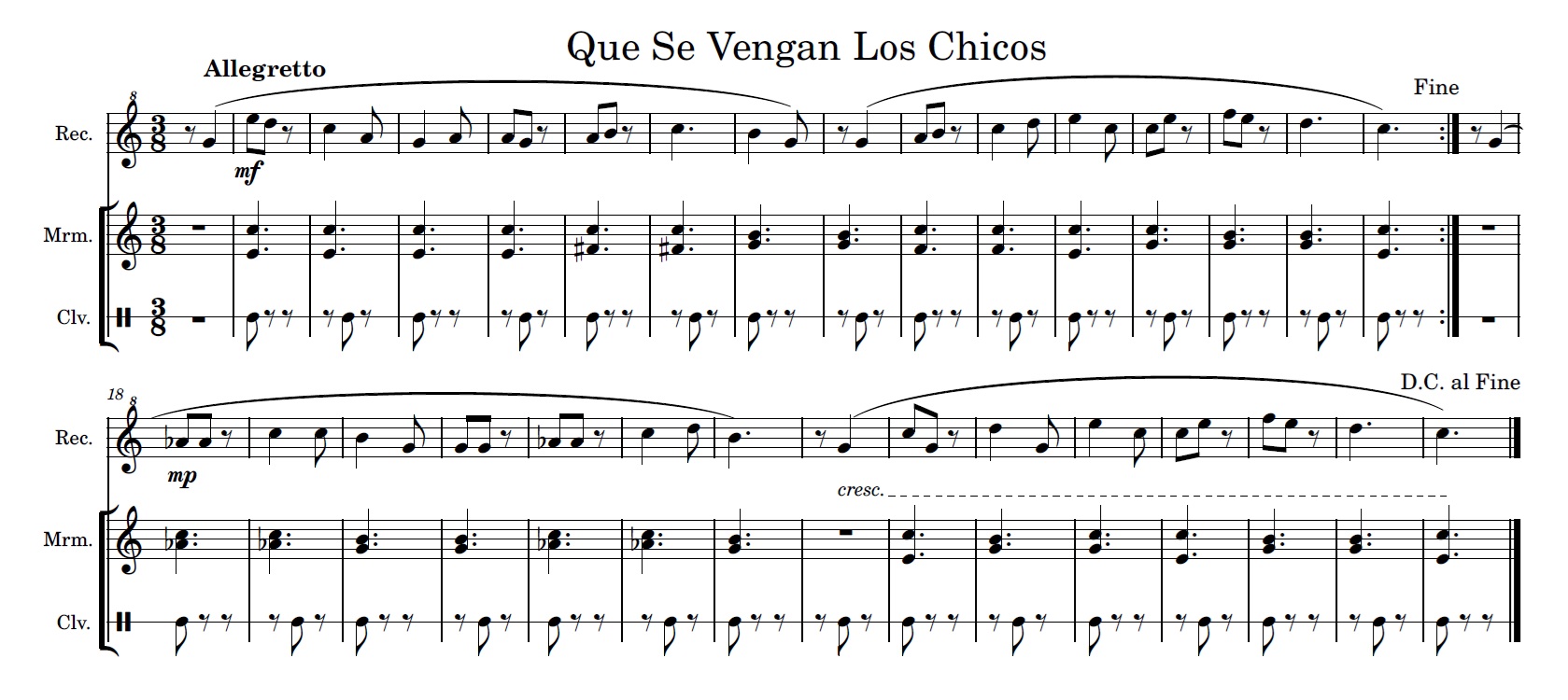 Que se vengan los chicos score Que se vengan los chicos score