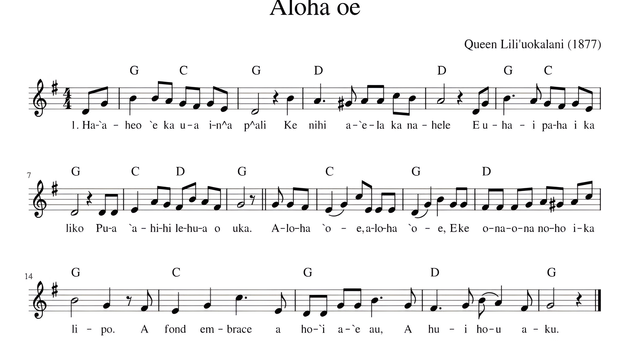 Aloha Oe chords image Aloha Oe chords image