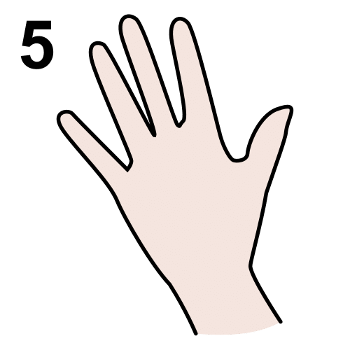 Pictograma de una mano abierta enseñando los cinco dedos.