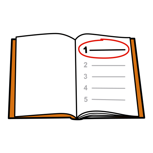 Libro con el primer punto marcado.