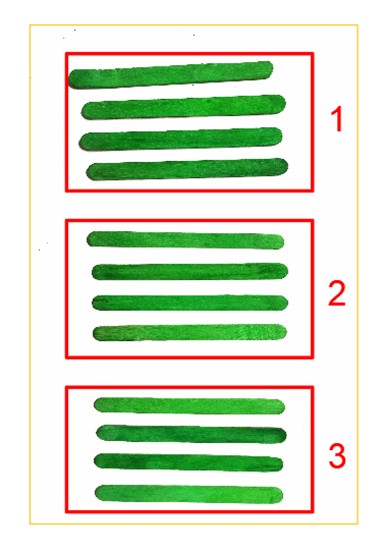Imagen que representa el grupo de palitos dividido en tres partes iguales