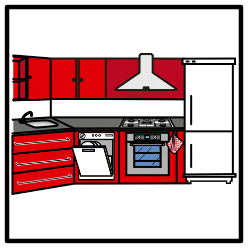 Imagen general de una cocina de color rojo.