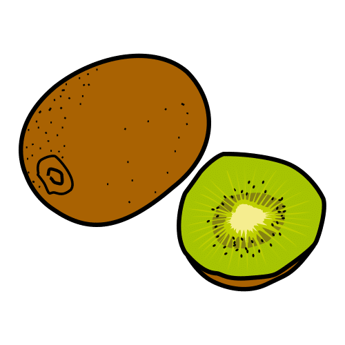 Pictograma de un kiwi y la mitad de otro.