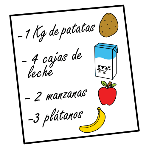 Documento con una lista de productos escrita. 