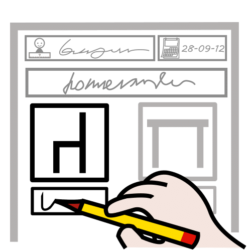 Una persona escribiendo en un documento. 
